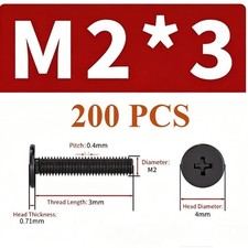 200pcs M2x3mm New Laptop Notebook Computer Screws Phillips Head Bolt Screw Black