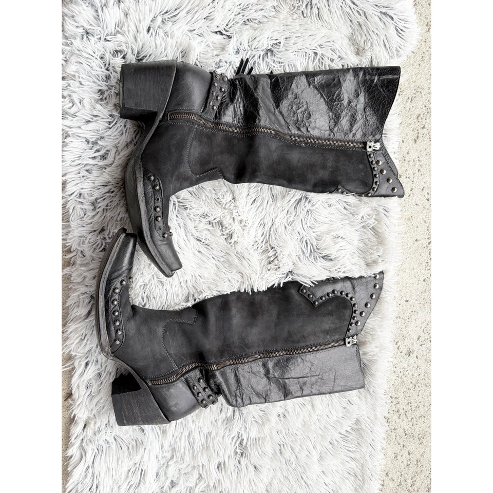 Double D Ranch Jet 黑色条纹高筒靴 二手状况完好 9 B 码 — 第 2/4 张图片