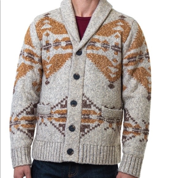 Excellent Pre-owned Schott Nyc Prescott Southwestern Sweater Cardigan Gold Navy