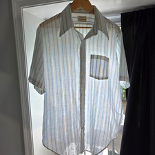 Vintage 70s Shirt Mens XL White Striped Arrow Kent Sanforized Daggar Collar Thin