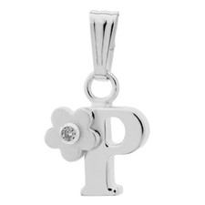 Sterling Silver 0.01cttw Diamond Initial "P" Flower Pendant with chain