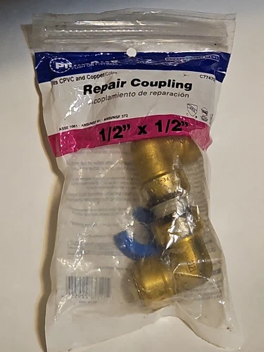 PlumBite 1/2”x 1/2”X4" Brass Repair Coupling Fits CPVC & Copper SharkBite Style - Picture 1 of 3