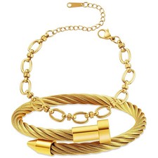 18K Gold Plated Bracelets Set for Women, Stackable Bangle Bracelet with Adjustab