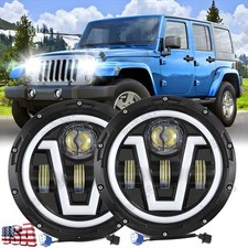 Pair 7 Round Led Headlights Hilo Beam H4 Bulbs For Jeep Wrangler Jk Tj Cj Lj