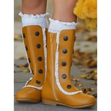 Military Style Lace Ruffle Trimmed Boots Royal Roe Monroe Girls Boots 8 Yellow