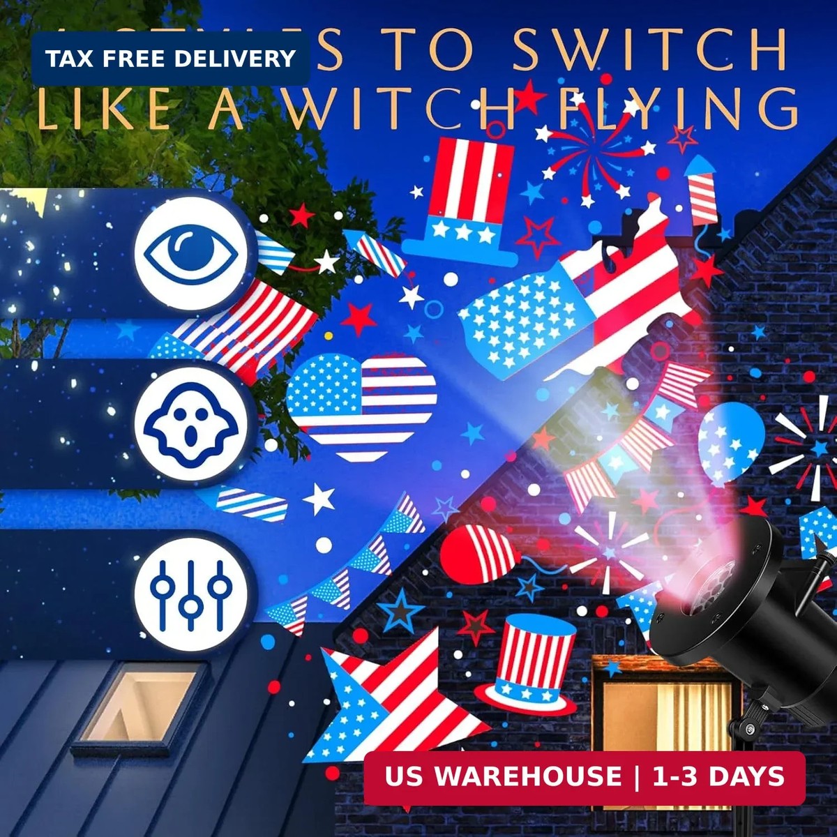 4th of July Outdoor Projector Lights 250th Anniversary USA LED
