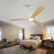 52 Inch 3 Blade Wood Outdoor White Ceiling Fan with Light and Remote NEW NIB