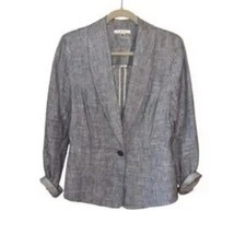CAbi Light Blue Gray Linen Beachwalk Chambray Blazer size 8