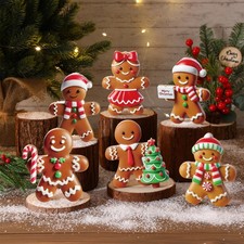 6 Pcs Christmas Table Decorations Wooden Gingerbread Man Signs Vintage Figuri...