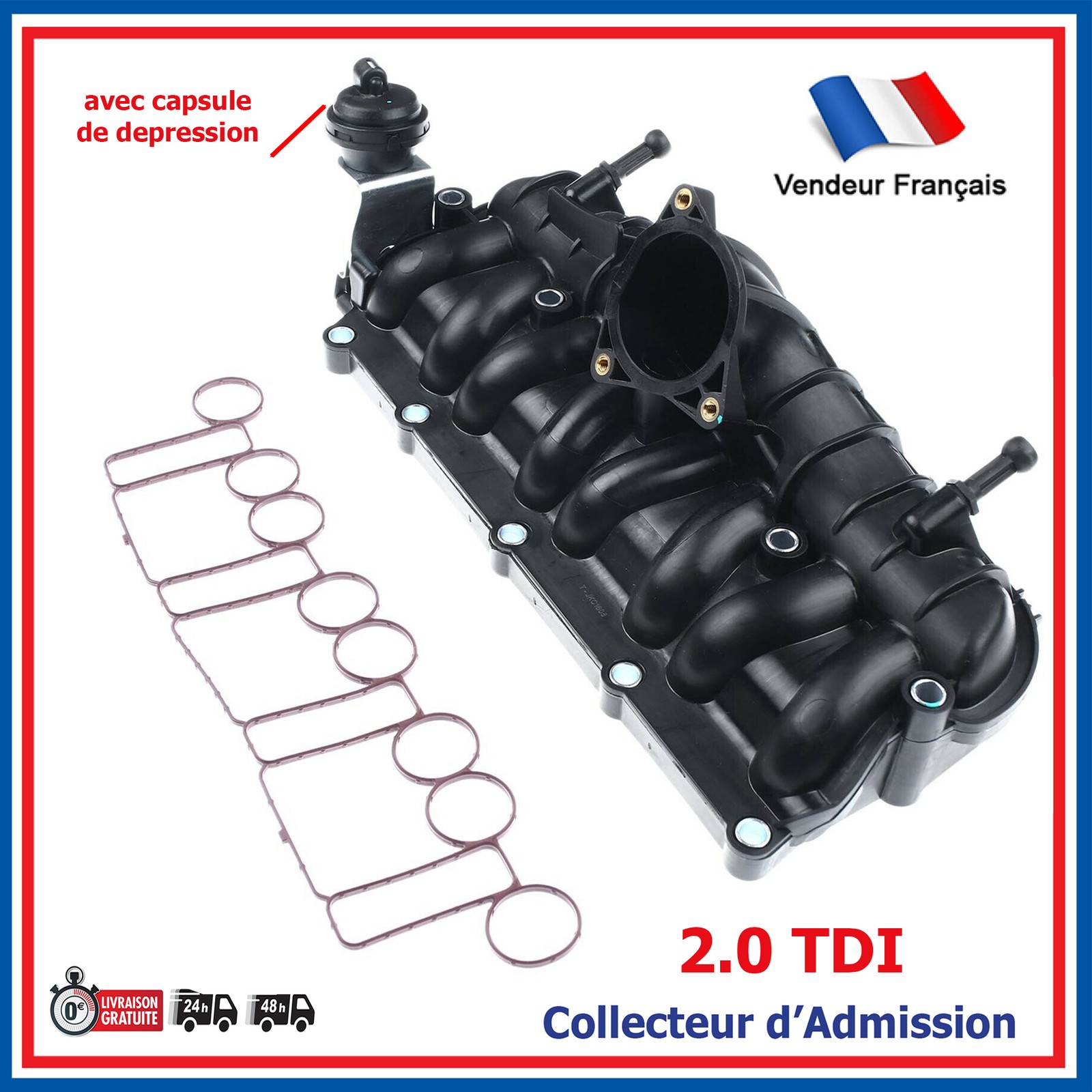 Tubulure admission Audi A3 2.0 TDI stop fumée noire et voyant moteur 03G129711AF