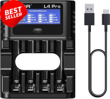 L4 Pro Smart AA AAA Battery Charger USB-C 4 Bay LCD NiMH Li-Ion Refresh