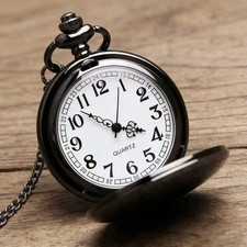 Mens Pocket Watch Quartz White Dial Stainless Steel Case Arabic Numerals Vintage