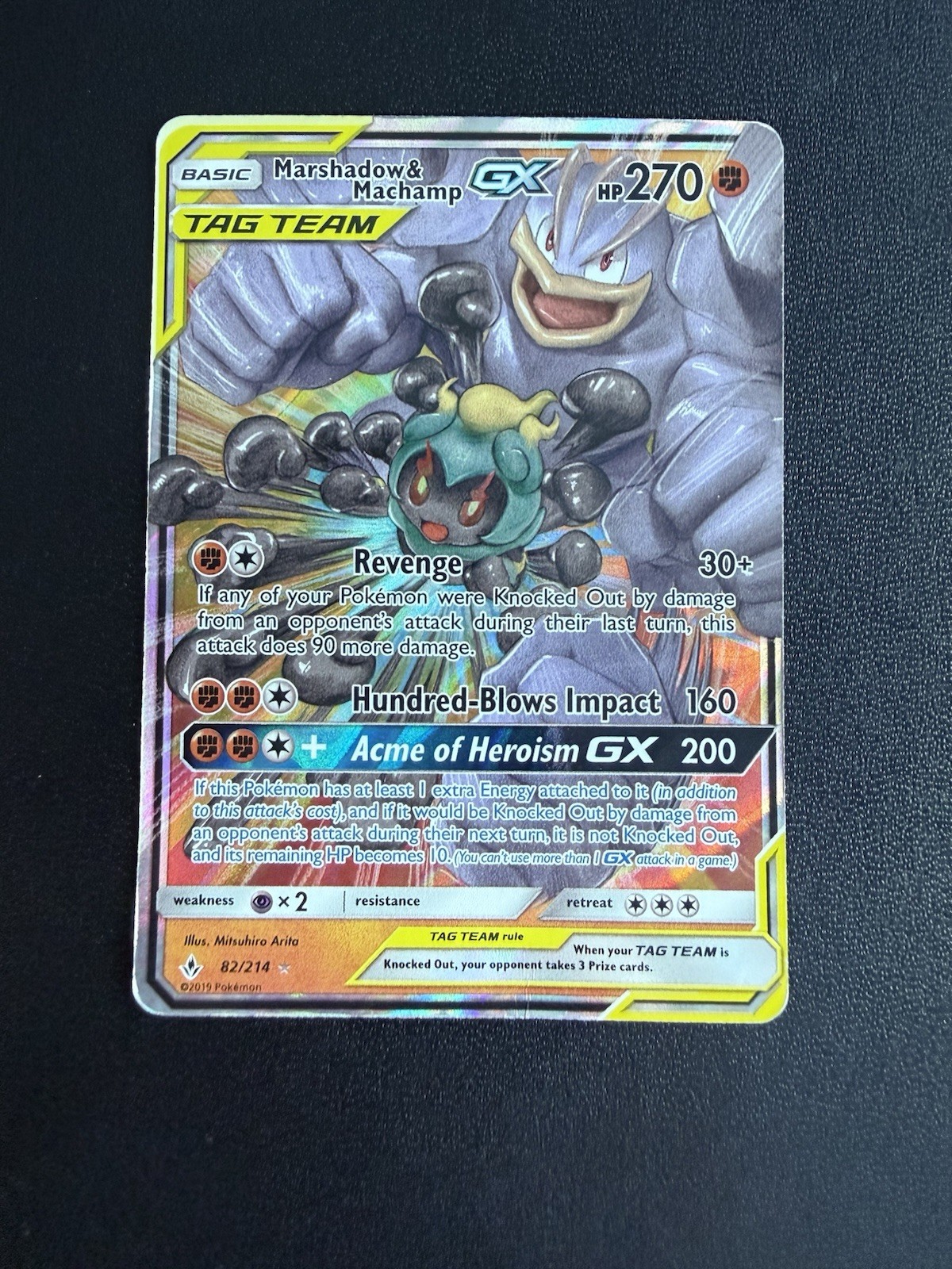 Marshadow & Machamp GX Holo Card 82/214 Unbroken Bonds Series LP