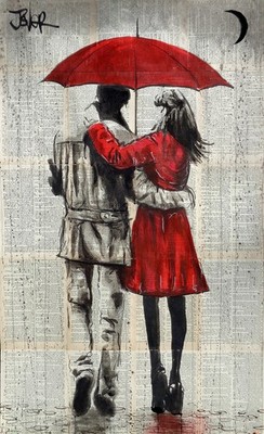 Fall by Loui Jover Art Print Lady in Red Umbrella Romantic Romance Poster 13x19