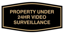 1 Pack Medium 24Hr Video Surveillance Sign, Black, Gold, Property Security
