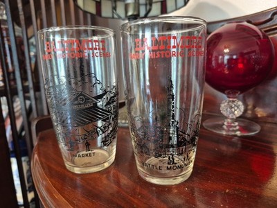 2 Baltimore Historic Scene General Lee & 1763 Market Bar Barware Water Glasses