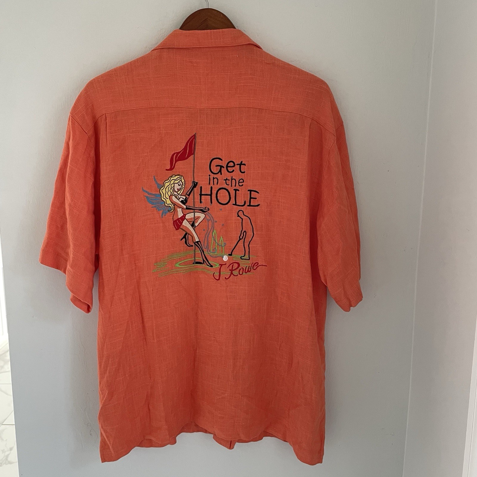 FILA Camicia uomo J Rowe lino con bottoni grande arancione golf ricamata entra nel buco