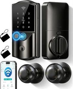 Smart Door Lock with Knob Set Built-in WiFi Fingerprint Keyless Digital Deadbolt