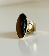 18k Gold Tiger’s Eye Vintage Oval Shape Large Ring Women’s Gift Jewelry