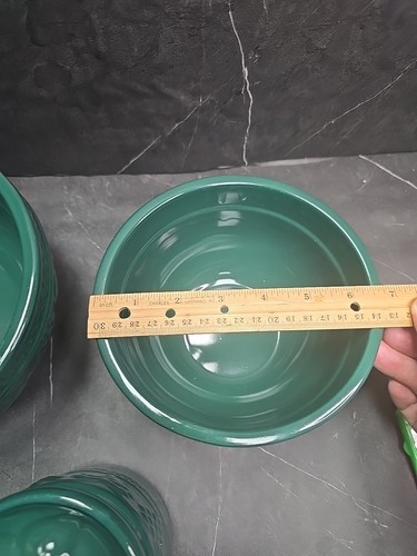 Lot Of 2 Heavy Ceramic nesting bowls dark Green Raised Fruit Design Canaster - Picture 4 of 8