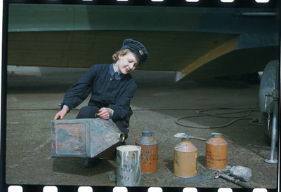 #ad #ad Member of the Women#x27;s Auxiliary Air Force pours aircraft paint int Old Photo AU $9.00