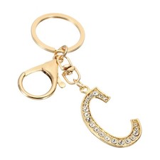 Initial Letter Keychain Letter C Charm with Crystal Diamonds Cute Gold