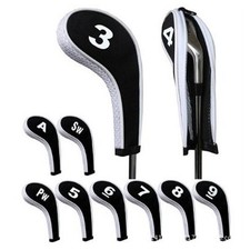 10pcs Neoprene Golf Club Iron Head Cover Headcovers Zipper Long Neck 3-9 A SW PW
