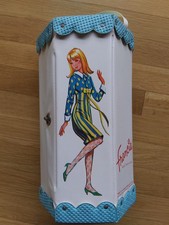 1960s Francie doll case hexagon blue textured trim good handle Mattel Barbie