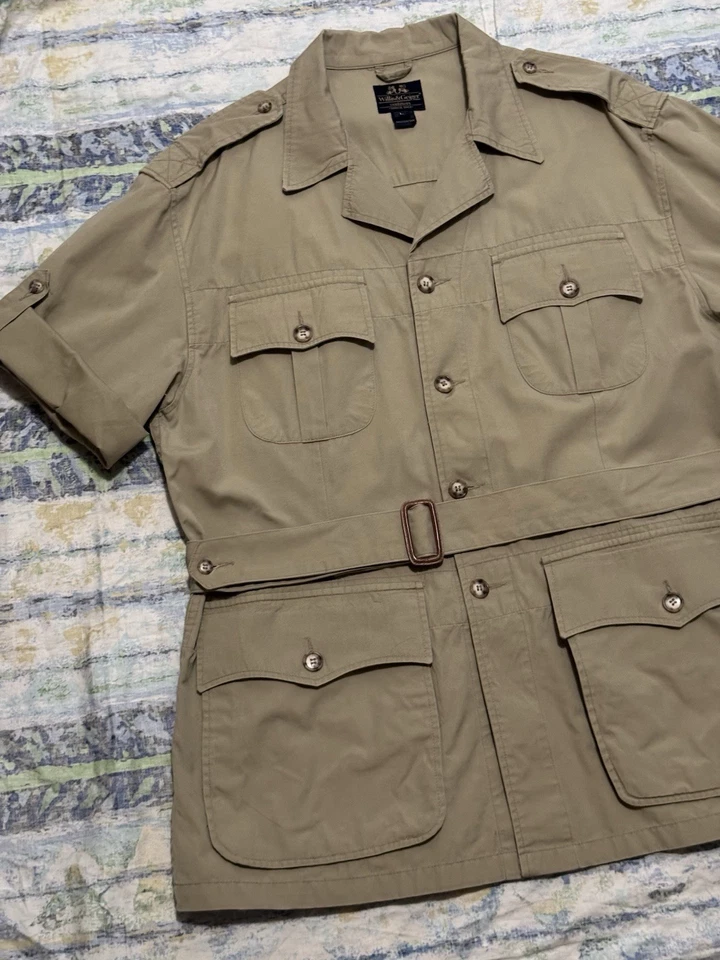 Chaqueta De Colección Willis & Geiger Bush Popelina Safari Para Hombres Grande Bronceada S/S Cinturón Hecha en EE. UU. Foto 2 de 4