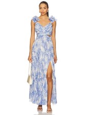 ASTR The Label Fritillaria Floral Cutout Maxi Dress Medium Blue Wedding Guest