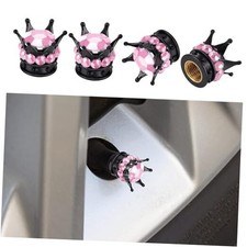 4PCS Crown Tire Valve Stem Caps, Bling Handmade Crystal Rhinestone Pink Black
