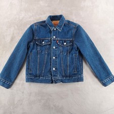 Vintage Y2K Levis Jacket Boys Medium Blue Denim Trucker Cowboy Fit Mens XSmall 