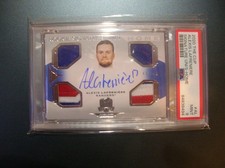 2020-21 The Cup Alexis Lafreniere Rookie Quad Jersey Patch Auto Home /49 PSA 9
