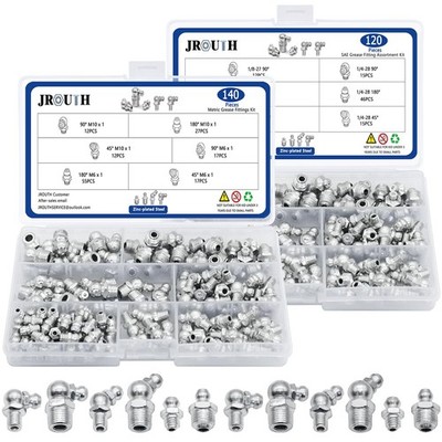 260Pcs SAE & Metric Grease Fittings Kits, Hydraulic Grease Zerks Assortment S...