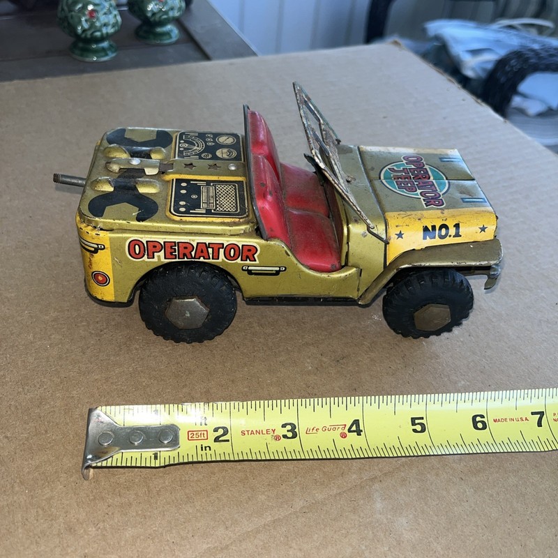 Vintage KKK Toys Japan Made Tin Friction Operator Jeep