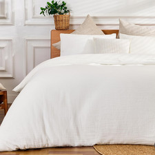 Luxurious White King Duvet Cover Set, 100 Sandwashed Cotton, 3 Pieces
