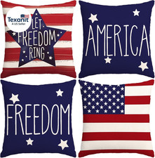 4Th of July Pillow Covers 18X18 Inch,Set of 4 Patriotic Red White Blue Summer Ou