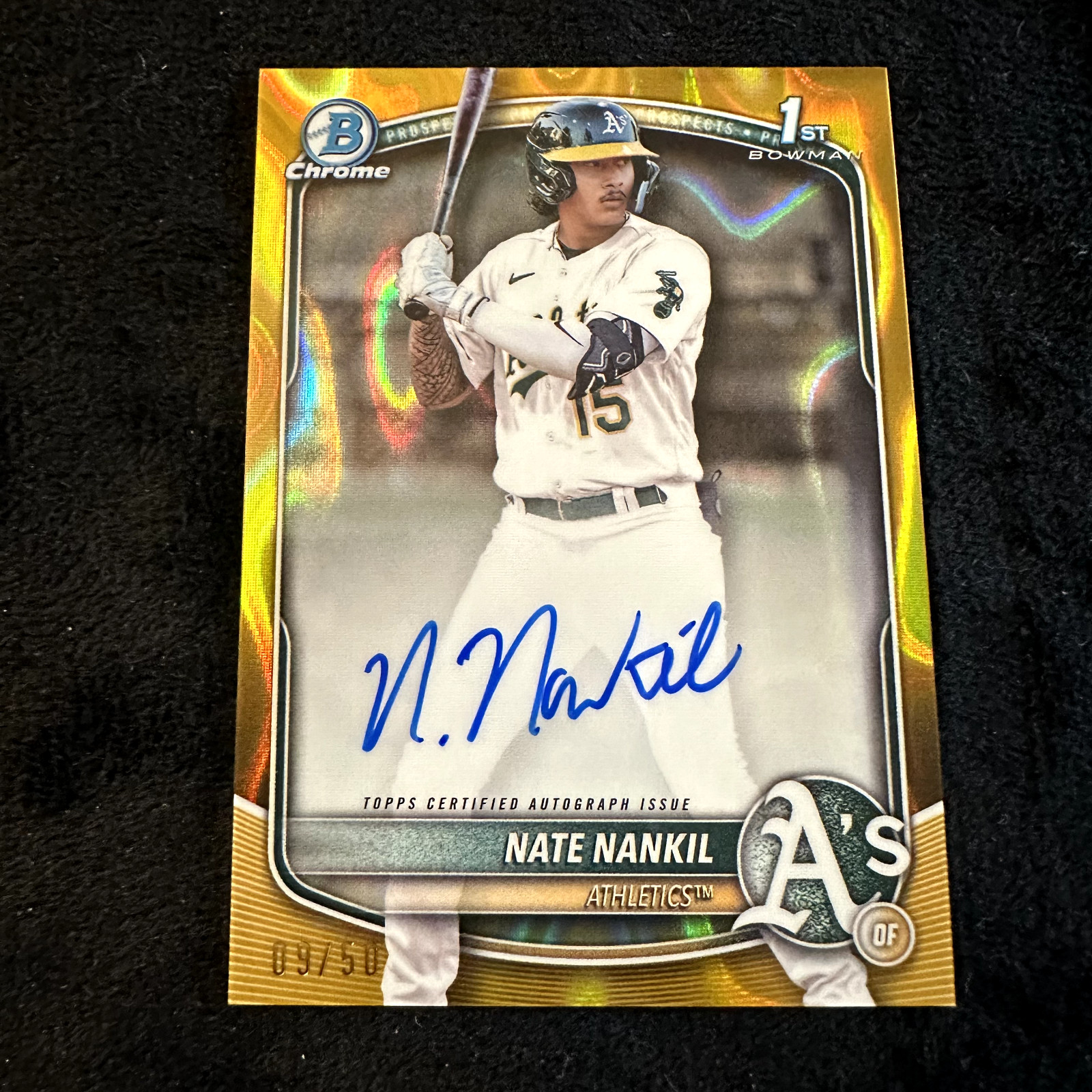 2025 Bowman Chrome 1st Auto Nate Nankil Athletics Gold Lava /50