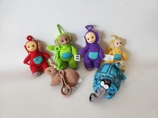 Vtg Teletubbies Complete Set Of 6 Plush Keychain Clip On Burger King 1999