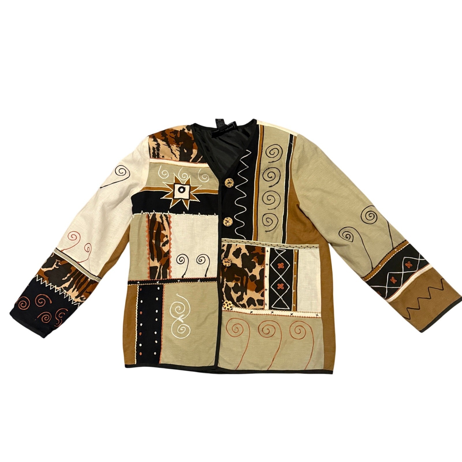 Vintage Indigo Moon Patchwork Boho Jacket XS Over… - image 1