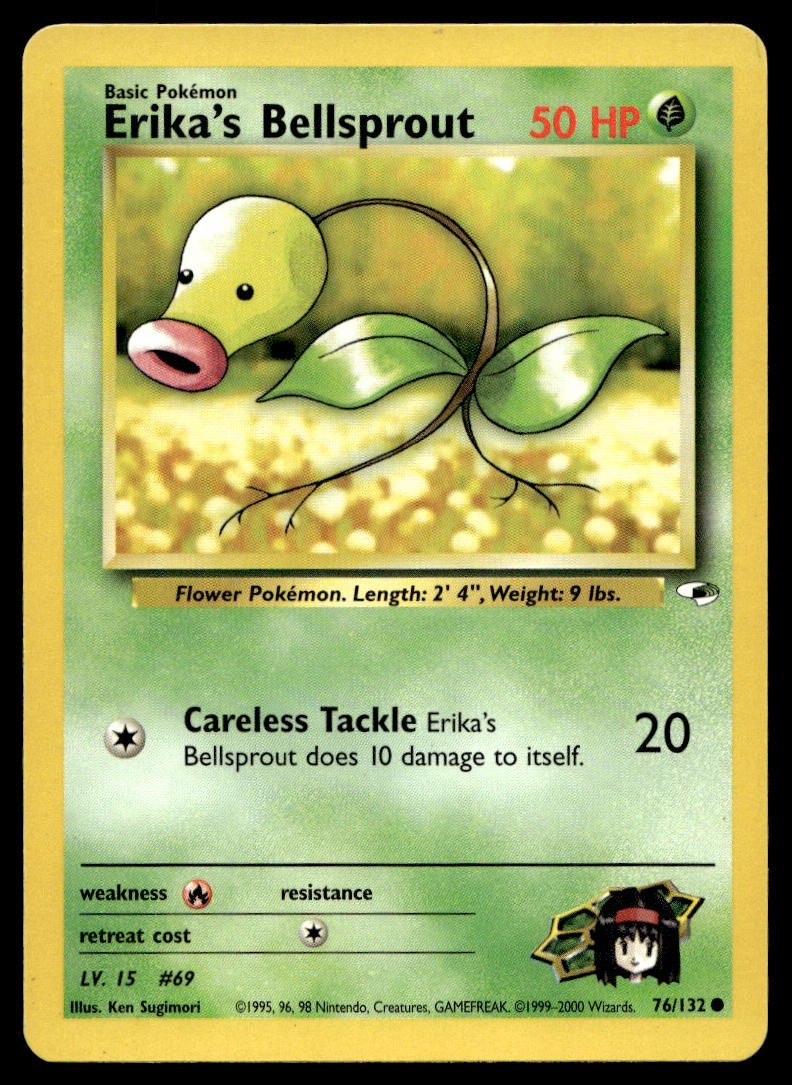 Erika's Bellsprout 76/132 Pokemon Card Gym Heroes Common 50 HP LP M33