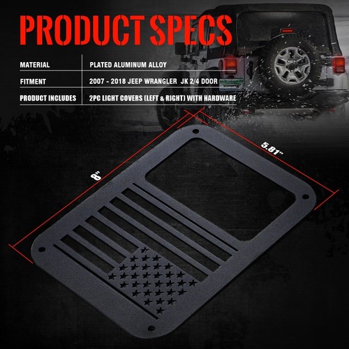 Xprite Steel U.S. Flag Tail Light Cover Guard for 2007-2018 Jeep Wrangler JK JKU - Picture 7 of 7