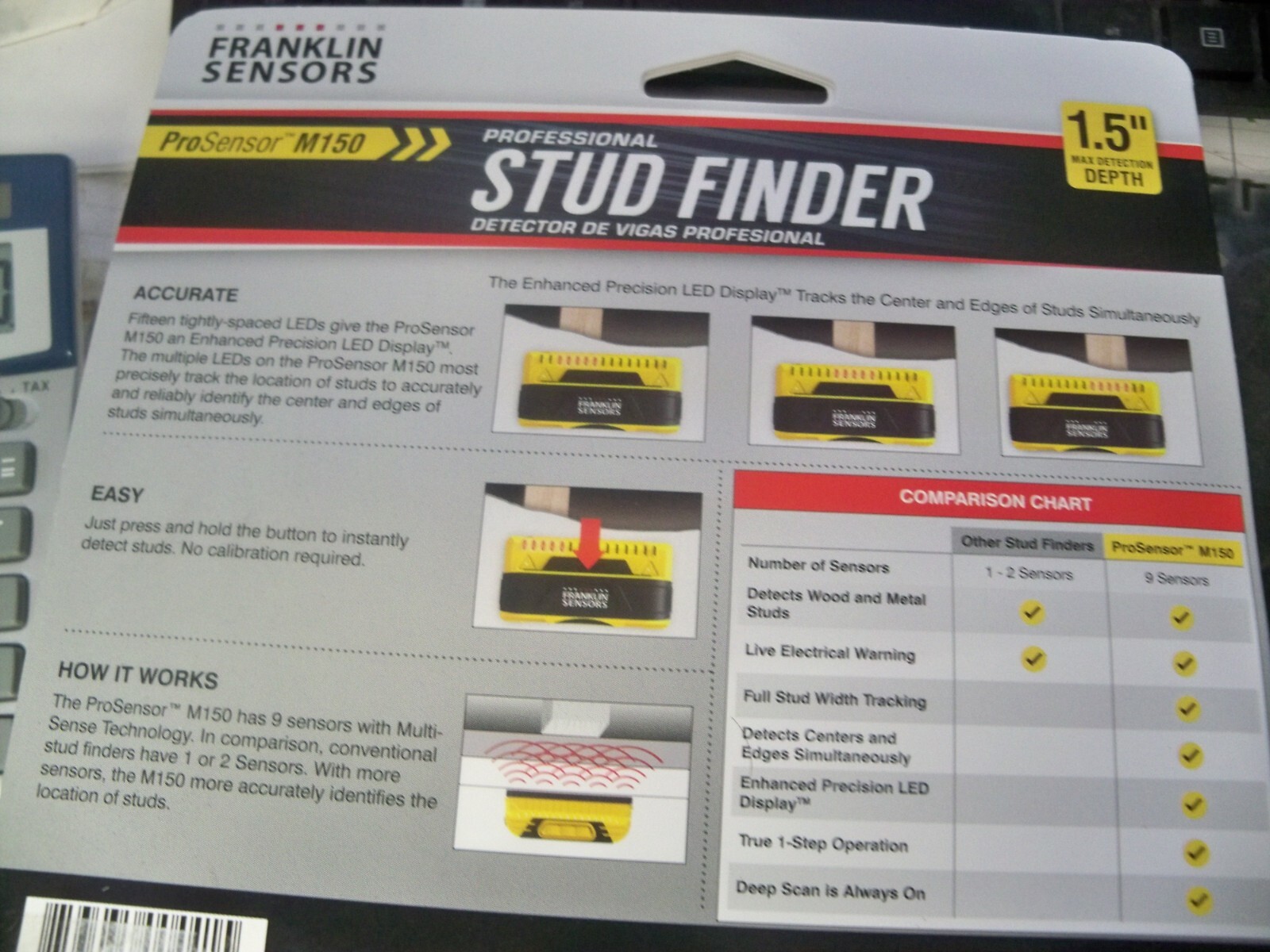NEW FRANKLIN Prosensor m150 9 Sensor Professional Stud Finder + 2 FREE