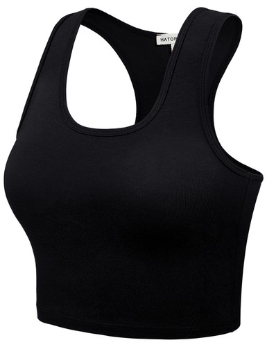 Women Premium Cotton Breathable Basic Sleeveless Racerback Crop Tank Top - Picture 46 of 202
