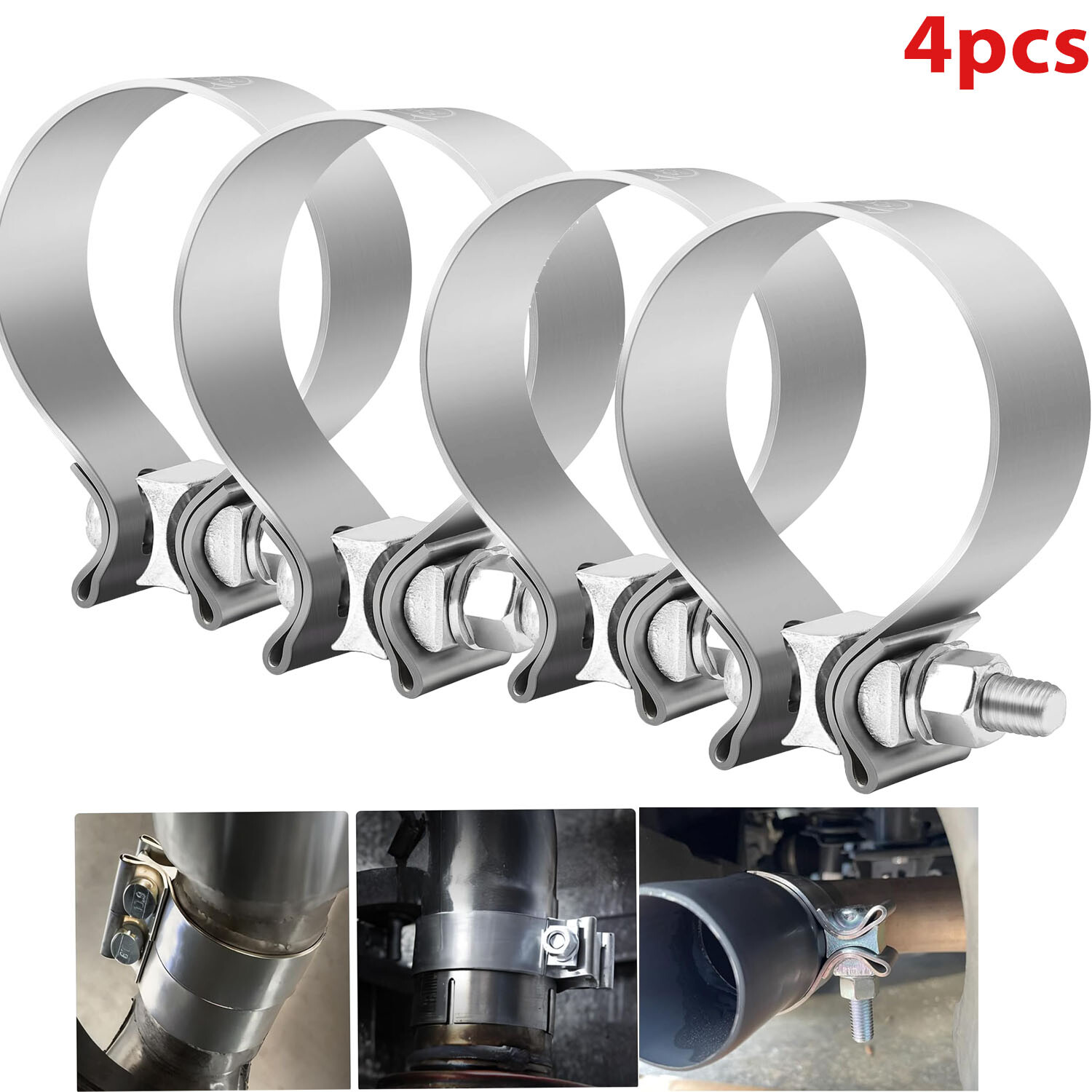 8PCS 5 Inch Exhaust Clamp Narrow Band Muffler Clamp Stainless Steel T304