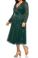 Mac Duggal 5529 Sequin Long Sleeve Tulle Dress SZ 24W ($498) Emerald Green