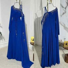 Chiffon Sequined Pleat Long Evening Dresses A-line One-shoulder Beading Gowns
