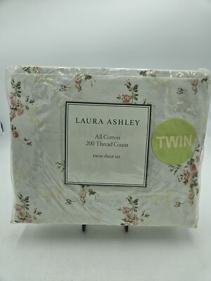 New Laura Ashley ''Beatrice'' Twin White Floral Sheet Set 200 TC