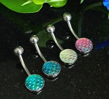 1pc Iridescent Fish Scale 316L Surgical Steel 14g Belly Ring Pierced Navel Naval