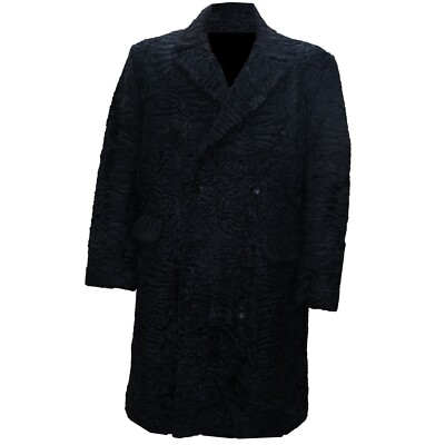 Double Breasted Real Persian Lamb Fur Coat Astrakhan Fur Karakul Long Fur Coat